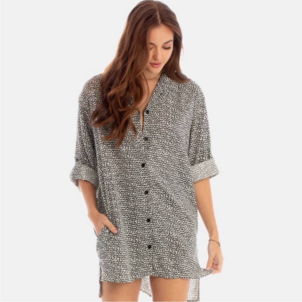 Tavik Black and cream Patterned Blouse Tunic Swimcover  Size XS